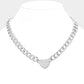 CZ Stone Paved Heart Pendant Toggle Necklace - Rhodium - Necklaces