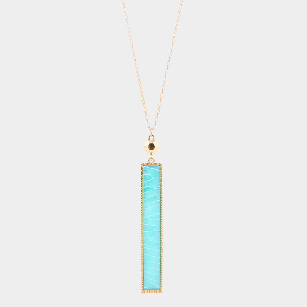 Madeline Love Mint Celluloid Acetate Rectangle Pendant Long Necklace - Necklaces
