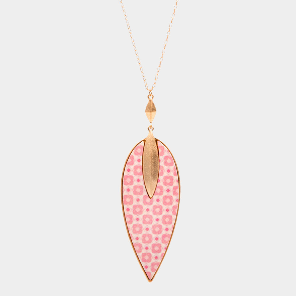 Madeline Love Pink Patterned Wood Petal Pendant Long Necklace - Necklaces