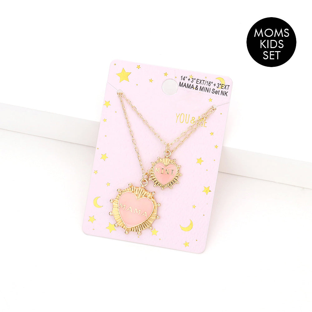 Madeline Love Pink 2PCS - MAMA MINI Enamel Heart Pendant Moms and Kids Set Necklaces