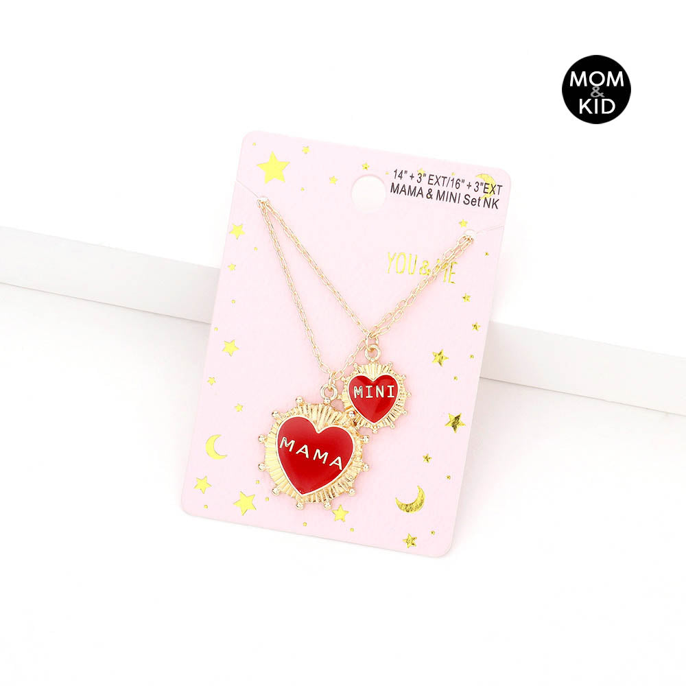 Madeline Love Red 2PCS - MAMA MINI Enamel Heart Pendant Moms and Kids Set Necklaces