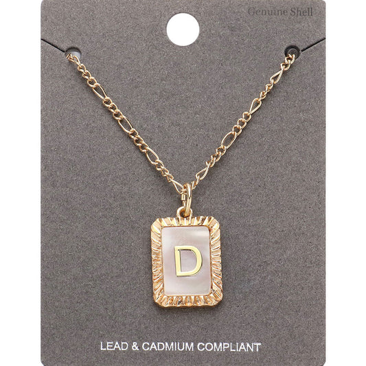 Madeline Love Gold -D- Initial Monogram Genuine Shell Rectangle Pendant Necklace - Necklaces