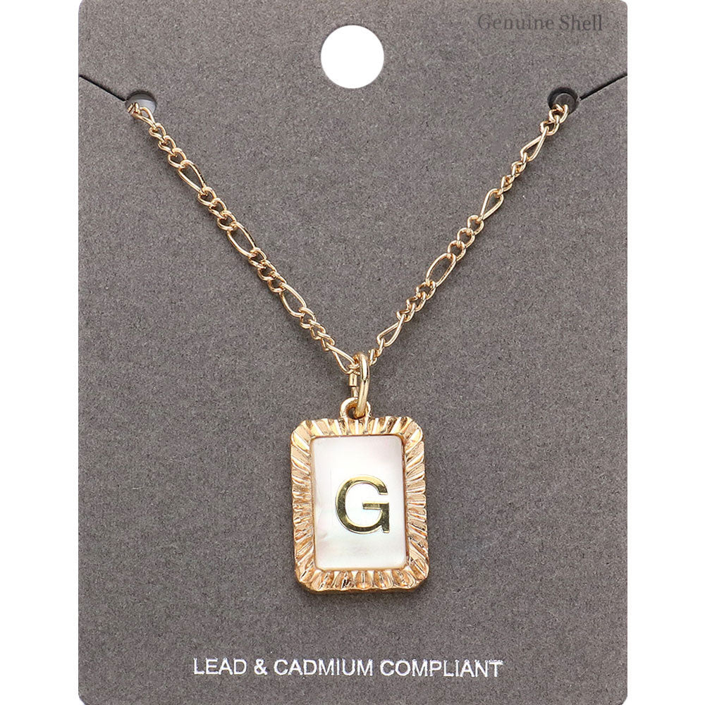 Madeline Love Gold -G- Initial Monogram Genuine Shell Rectangle Pendant Necklace - Necklaces