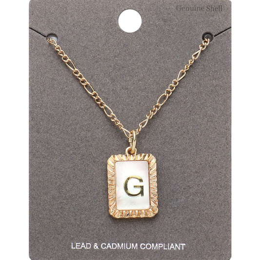Madeline Love Gold -G- Initial Monogram Genuine Shell Rectangle Pendant Necklace - Necklaces