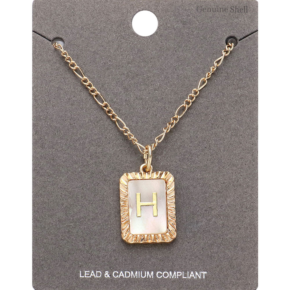 Madeline Love Gold -H- Initial Monogram Genuine Shell Rectangle Pendant Necklace - Necklaces