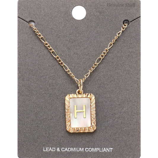 Madeline Love Gold -H- Initial Monogram Genuine Shell Rectangle Pendant Necklace - Necklaces