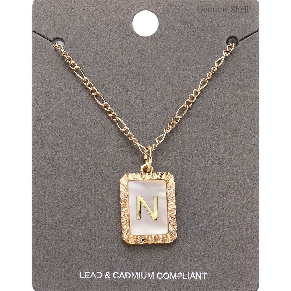 Madeline Love Gold -N- Initial Monogram Genuine Shell Rectangle Pendant Necklace - Necklaces