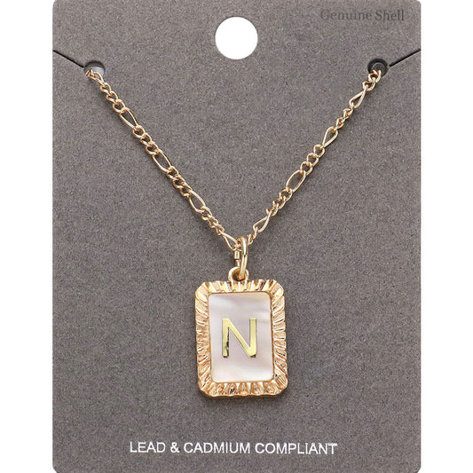 Madeline Love Gold -N- Initial Monogram Genuine Shell Rectangle Pendant Necklace - Necklaces