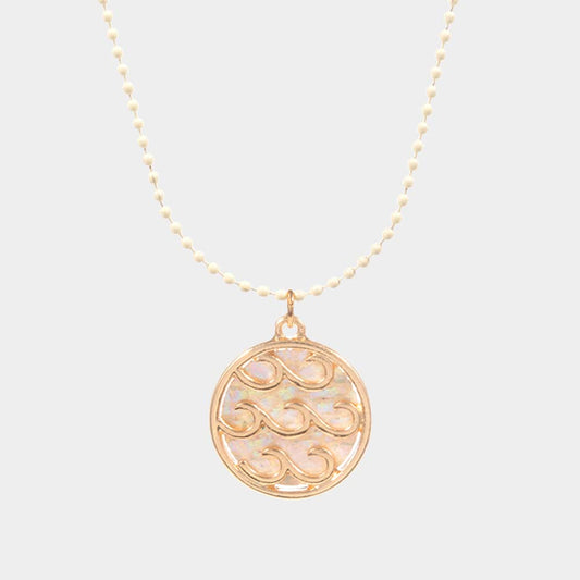 Madeline Love Ivory Wave Accented Round Pendant Necklace - Necklaces