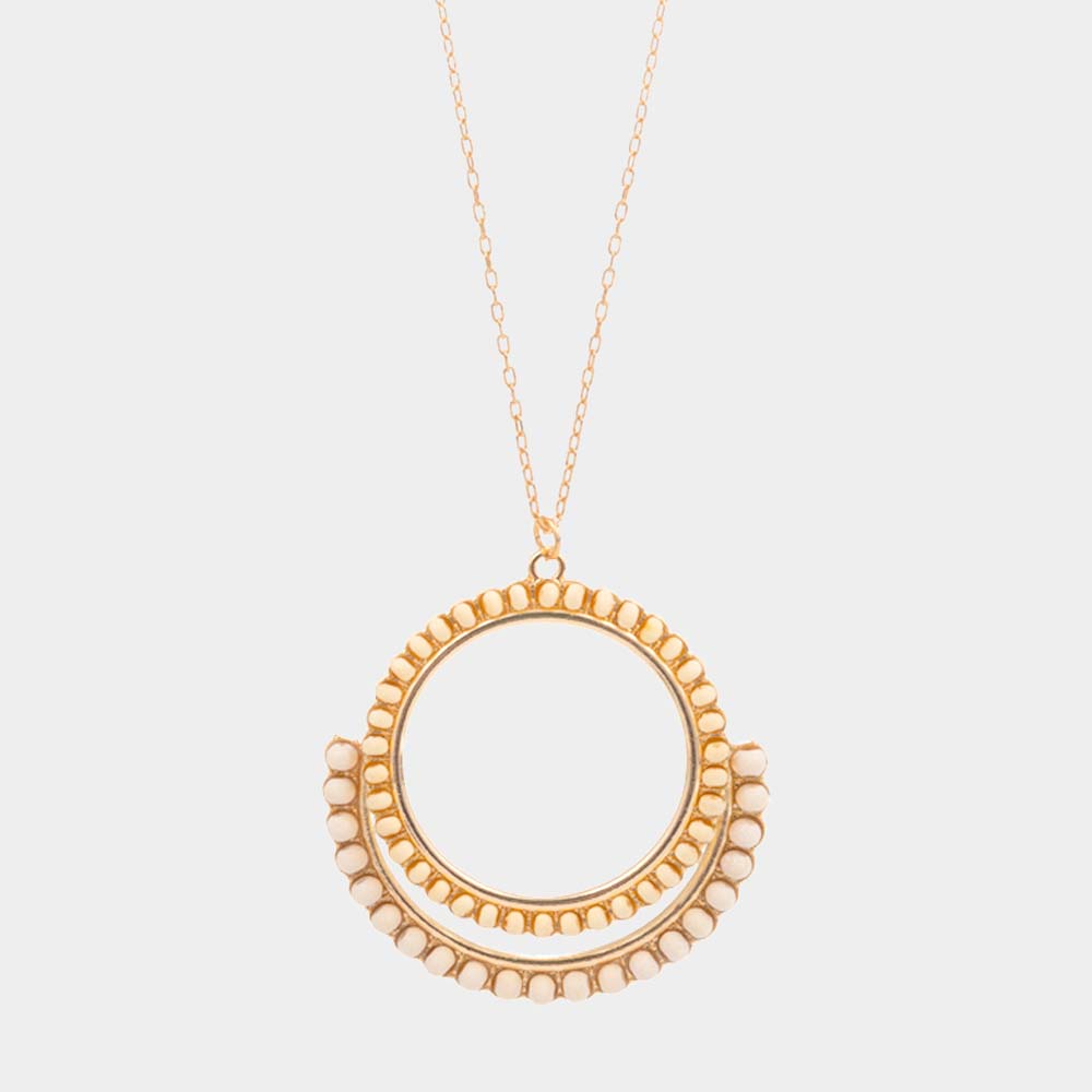 Madeline Love Ivory Wood Embellished Geometric Open Circle Pendant Long Necklace - Necklaces