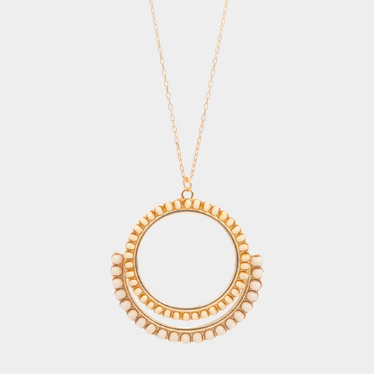 Madeline Love Ivory Wood Embellished Geometric Open Circle Pendant Long Necklace - Necklaces