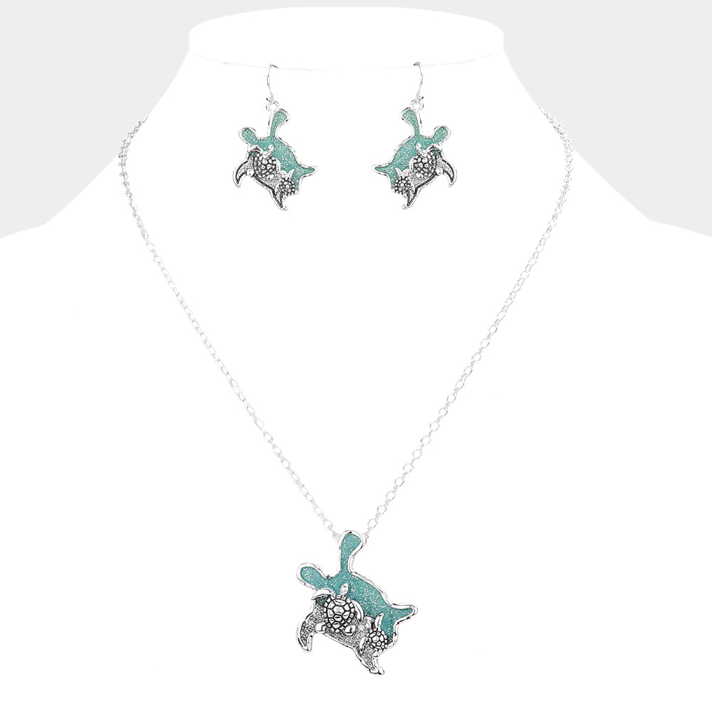 Madeline Love Turquoise Glittered Turtle Pendant Necklace - Necklaces