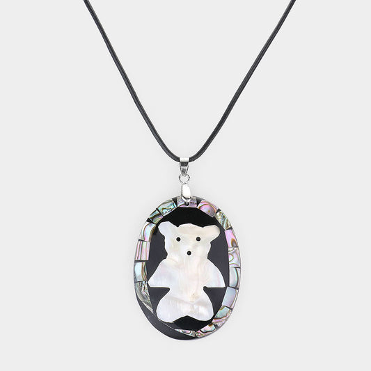 Madeline Love Abalone, Rhodium Abalone Bear Pendant Necklace - Necklaces