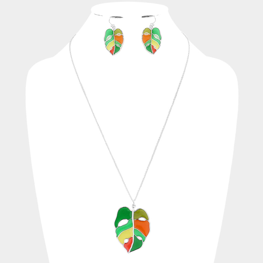 Madeline Love Multi Colorful Tropical Leaf Pendant Necklace - Necklaces