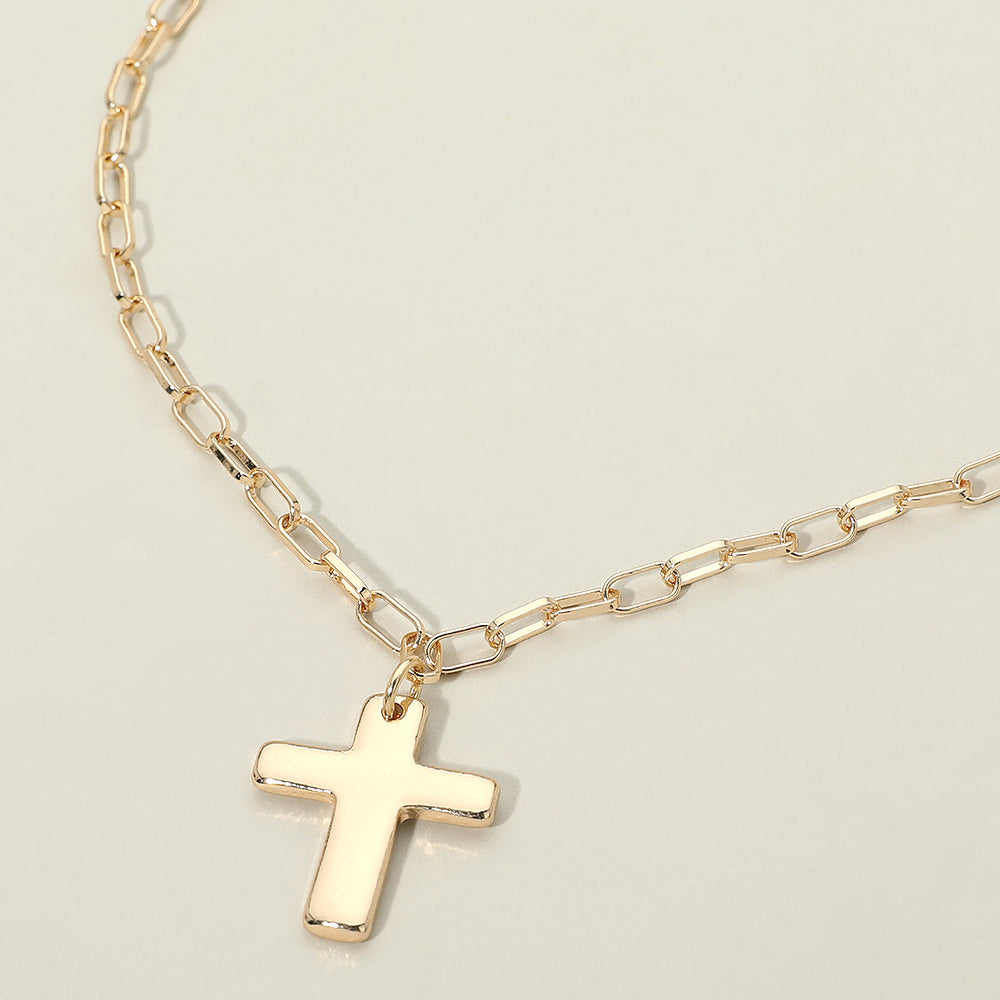 Madeline Love Gold Metal Cross Charm Pendant Paperclip Chain Necklace - Necklaces
