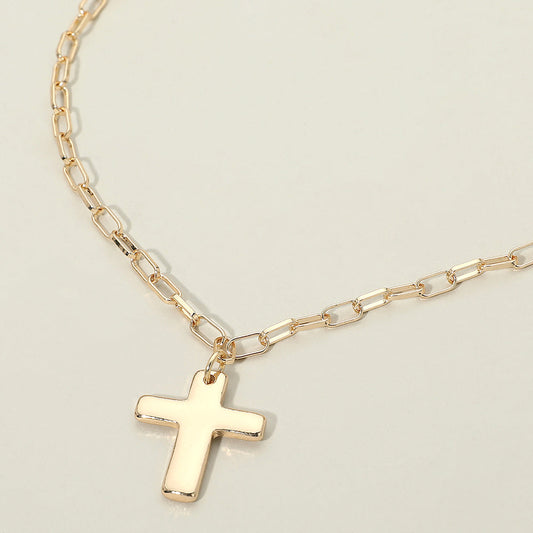 Madeline Love Gold Metal Cross Charm Pendant Paperclip Chain Necklace - Necklaces