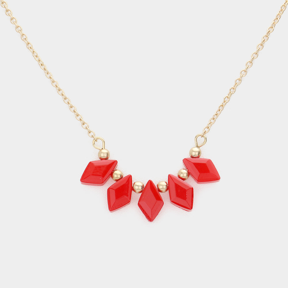 Madeline Love Red Rhombus Beaded Pendant Necklace - Necklaces