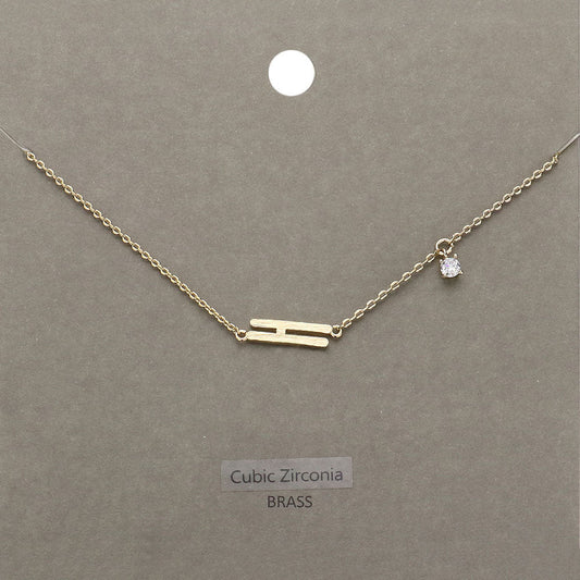 Madeline Love Clear, Gold H Brass Metal Cubic Zirconia Initial Monogram Pendant Necklace - Jewelry