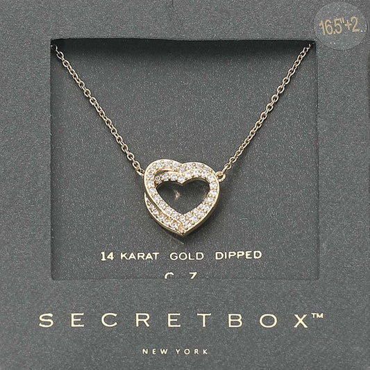 Madeline Love Gold SECRET BOX_14K Gold Dipped CZ Stone Paved Layered Heart Pendant Necklace - Jewelry