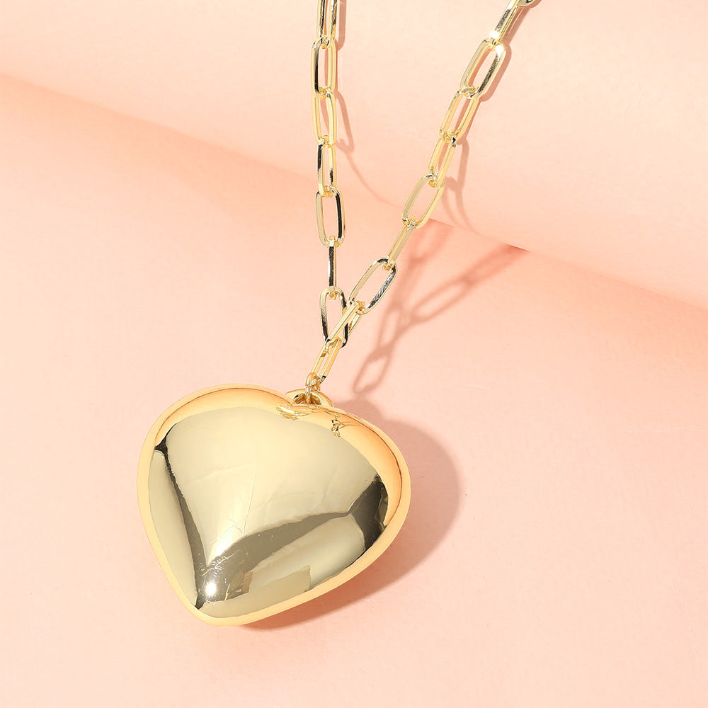 Madeline Love Gold Metal Puffy Heart Pendant Paperclip Chain Necklace - Necklaces