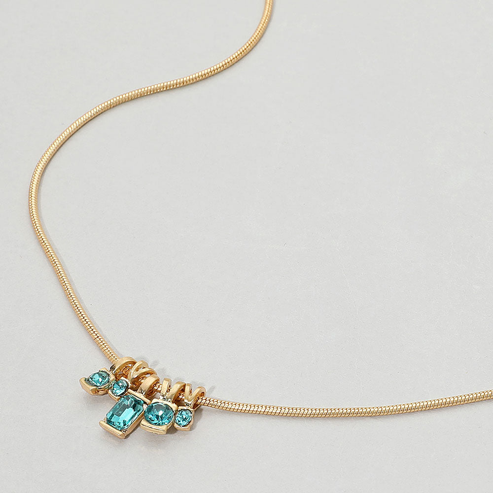 Madeline Love Turquoise Sparkling Charm Beaded Skinny Snake Chain Necklace - Jewelry