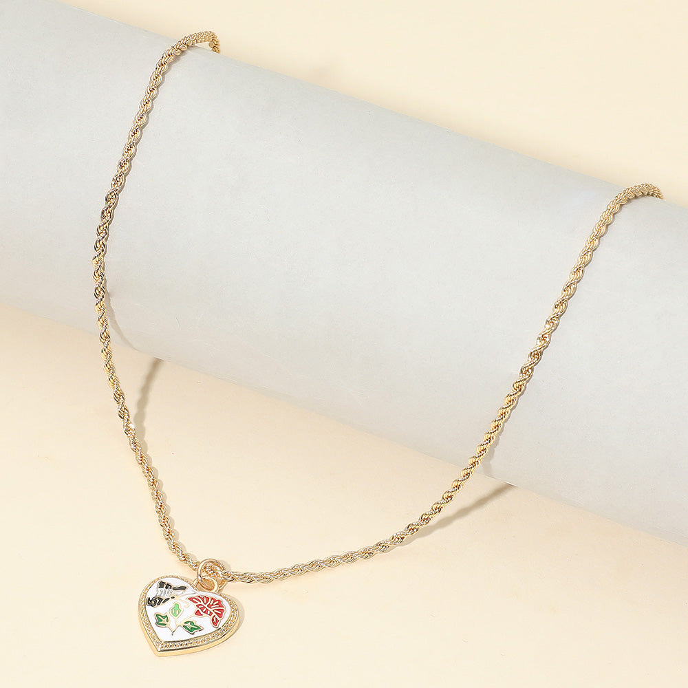 Madeline Love Gold, White Butterfly Flower Enamel Detailed Heart Pendant Necklace - Jewelry