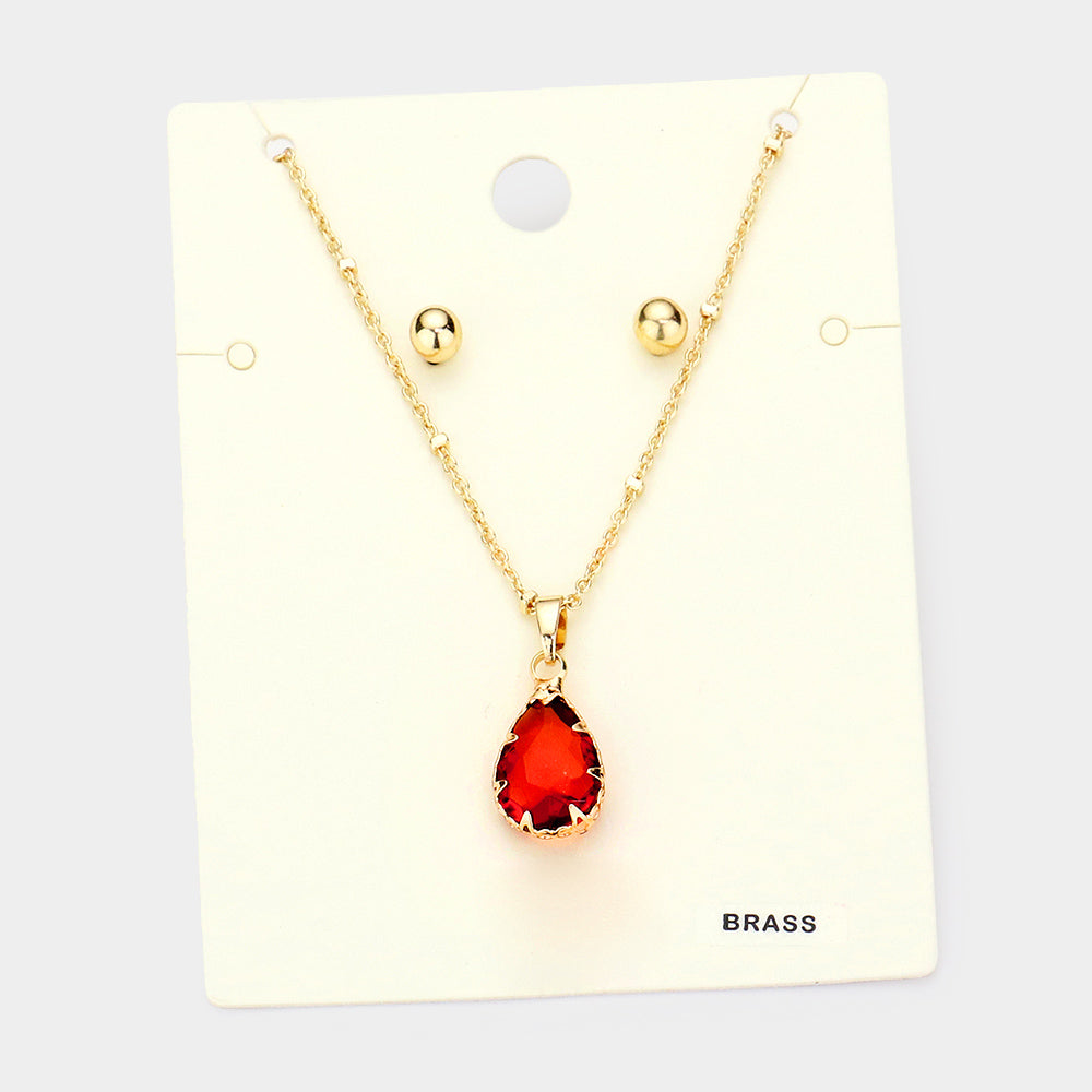Madeline Love Siam Brass Metal Teardrop Pendant Necklace - Necklaces