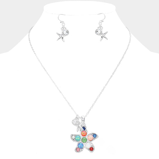 Madeline Love Multi, Silver Stone Embellished Starfish Pendant Necklace - Necklaces