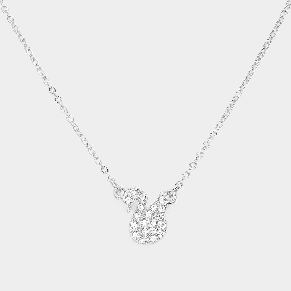 Madeline Love Rhodium Rhinestone Embellished Swan Pendant Necklace - Necklaces