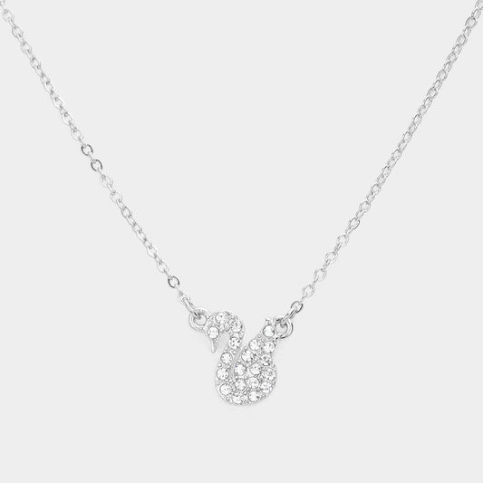 Madeline Love Rhodium Rhinestone Embellished Swan Pendant Necklace - Necklaces