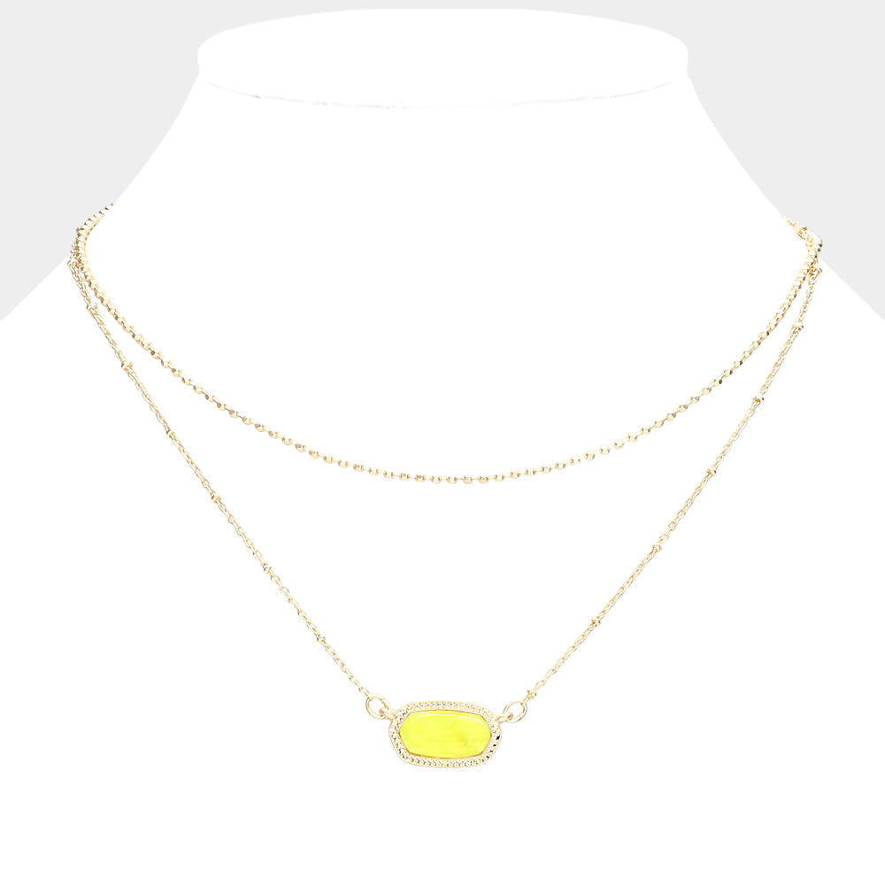 Madeline Love Yellow Marbled Hexagon Pendant Double Layered Necklace - Necklaces