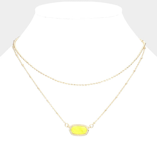 Madeline Love Yellow Marbled Hexagon Pendant Double Layered Necklace - Necklaces