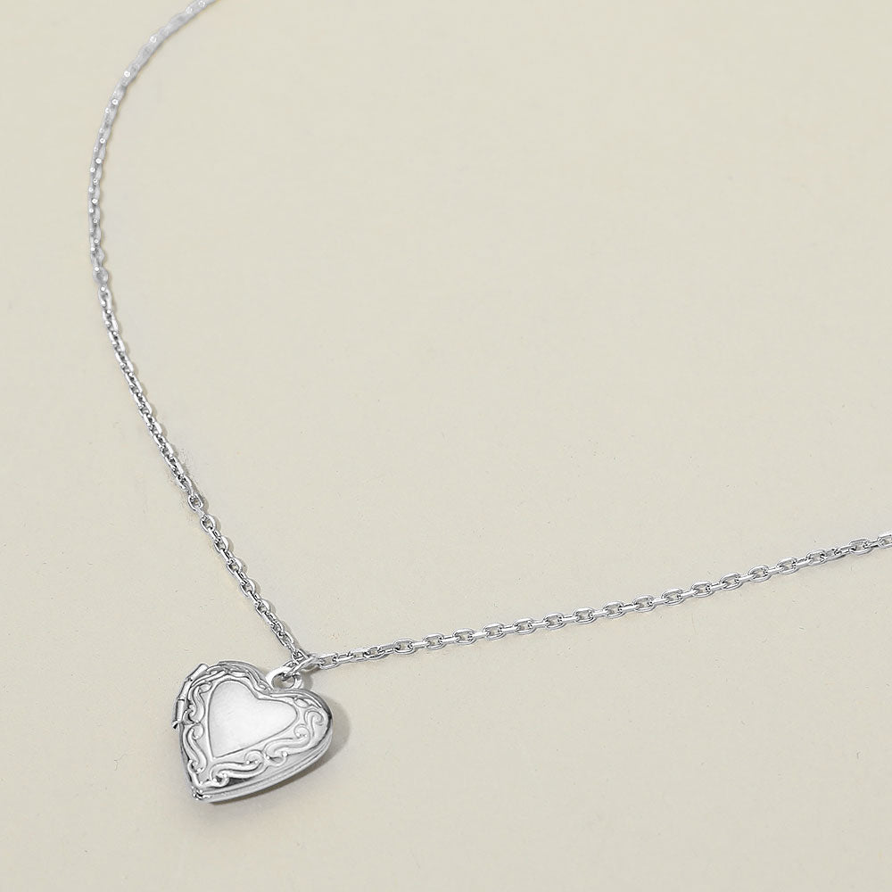 Madeline Love Rhodium Stainless Steel Heart Locket Pendant Necklace - Hair Accessories