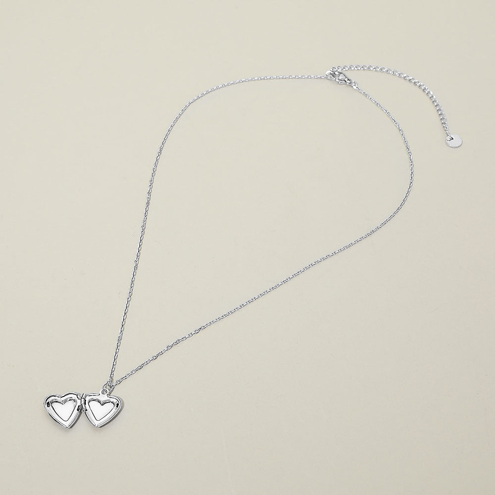 Madeline Love Rhodium Stainless Steel Heart Locket Pendant Necklace - Hair Accessories - desc