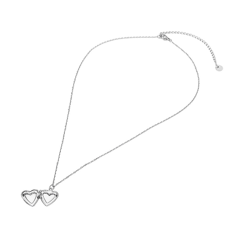 Madeline Love Rhodium Stainless Steel Heart Locket Pendant Necklace - Hair Accessories - extra