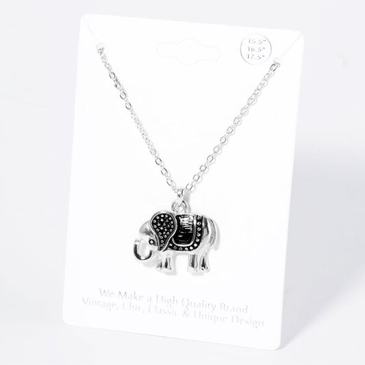 Madeline Love Antique Silver Metal Elephant Pendant Necklace - Necklaces