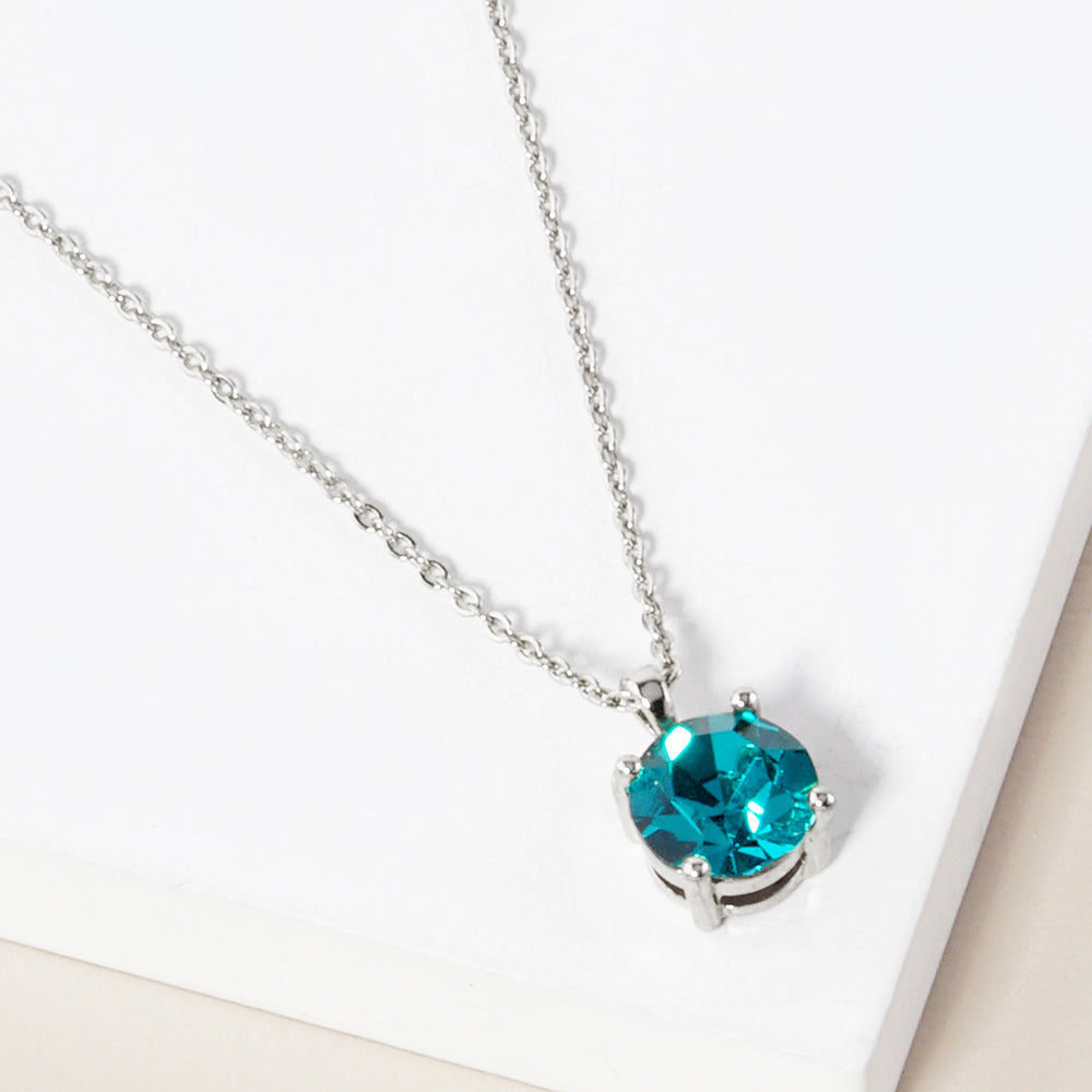 Madeline Love Blue Zircon, Rhodium December - Birthstone Pendant Necklace - Jewelry