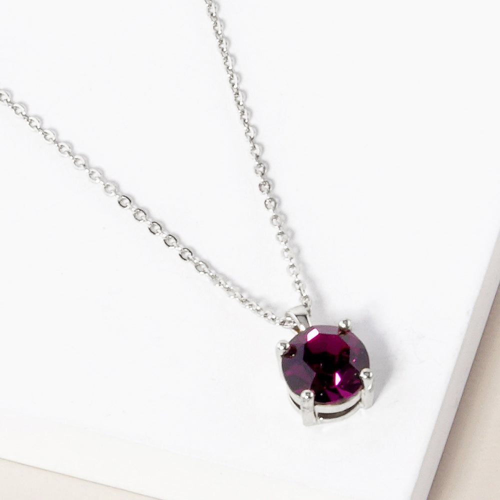 Madeline Love Purple , Rhodium Febrary - Birthstone Pendant Necklace - Jewelry