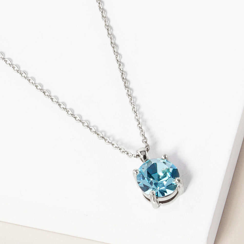 Madeline Love Aqua, Rhodium March - Birthstone Pendant Necklace - Jewelry