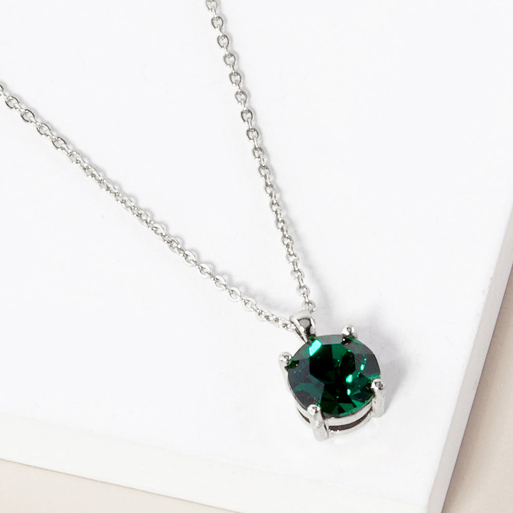 Madeline Love Emerald, Rhodium May - Birthstone Pendant Necklace - Jewelry