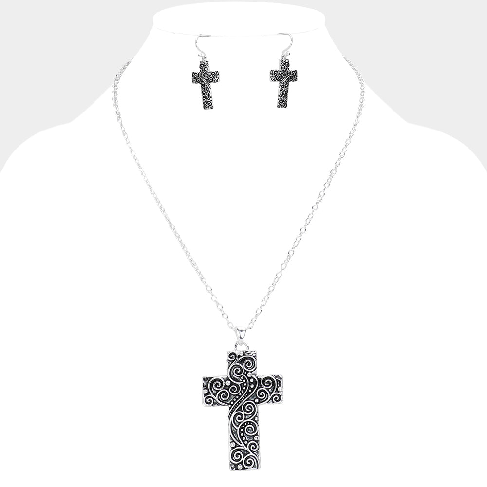 Madeline Love Antique Silver Antique Metal Western Cross Pendant Necklace - Necklaces
