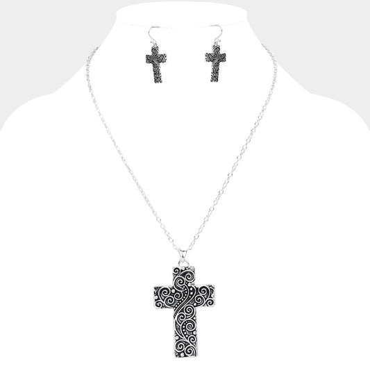 Madeline Love Antique Silver Antique Metal Western Cross Pendant Necklace - Necklaces