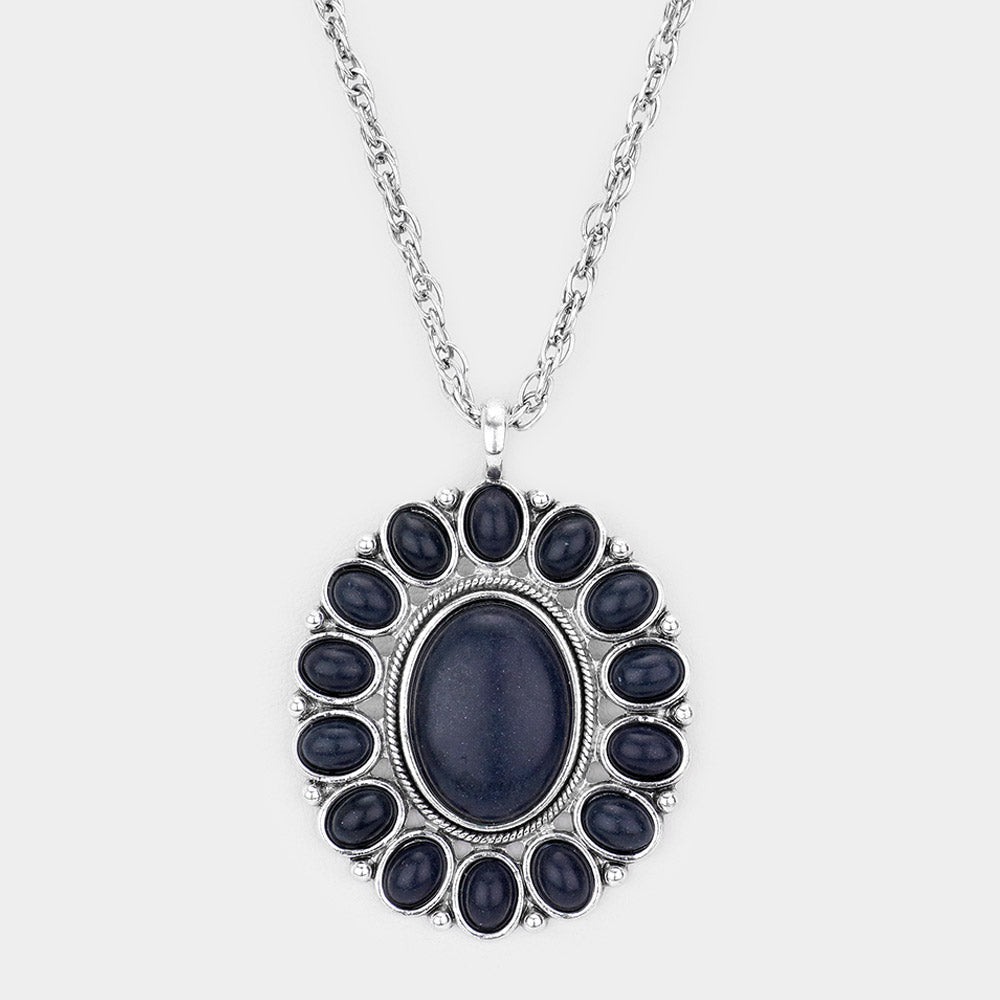 Madeline Love Black, Silver Burnished Natural Stone Pendant Necklace - Necklaces