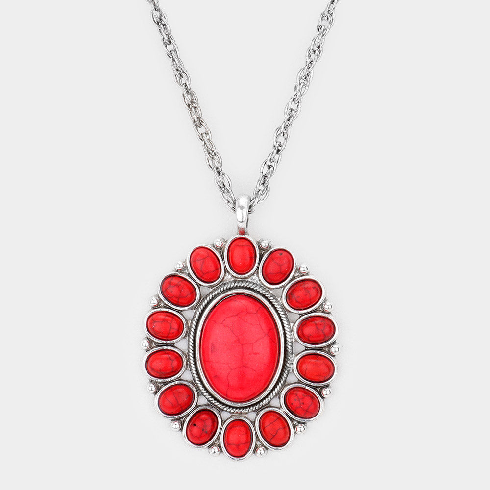 Madeline Love Red, Silver Burnished Natural Stone Pendant Necklace - Necklaces