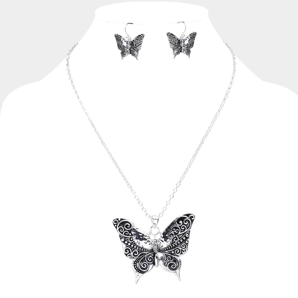 Madeline Love Antique Silver Antique Metal Western Butterfly Pendant Necklace - Necklaces
