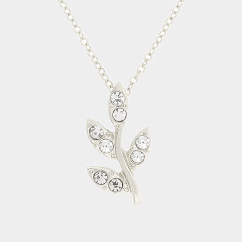 Madeline Love Clear, Rhodium Crystal leaf twig pendant necklace - Jewelry