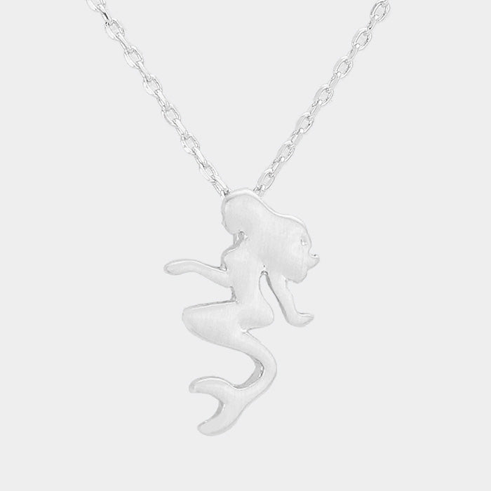 Rhodium Metal Mermaid Pendant Necklace