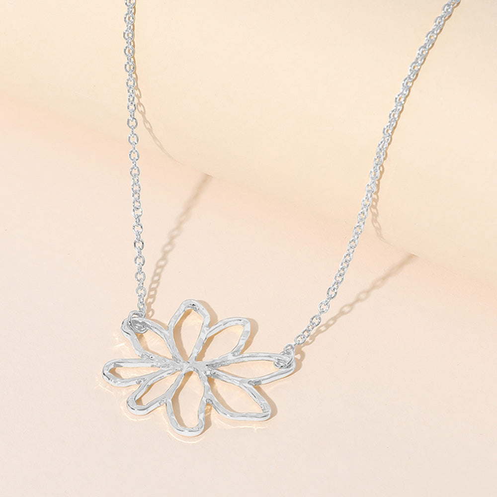 Madeline Love Rhodium Hammered Metal Open Flower Pendant Necklace - Jewelry