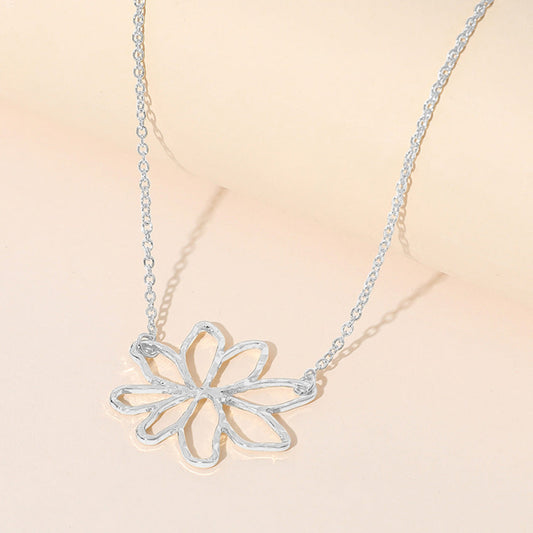 Madeline Love Rhodium Hammered Metal Open Flower Pendant Necklace - Jewelry