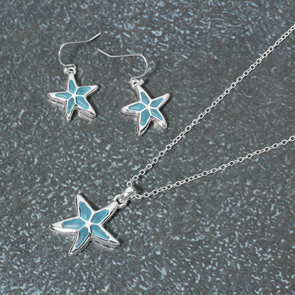 Madeline Love Blue, Silver Sea Glass Starfish Pendant Necklace